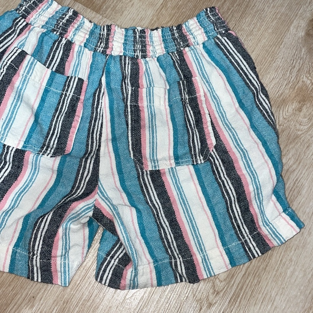 Briggs Shorts Womens XSmall Green Pink Pull On Linen Blend Striped - Picture 7 of 7